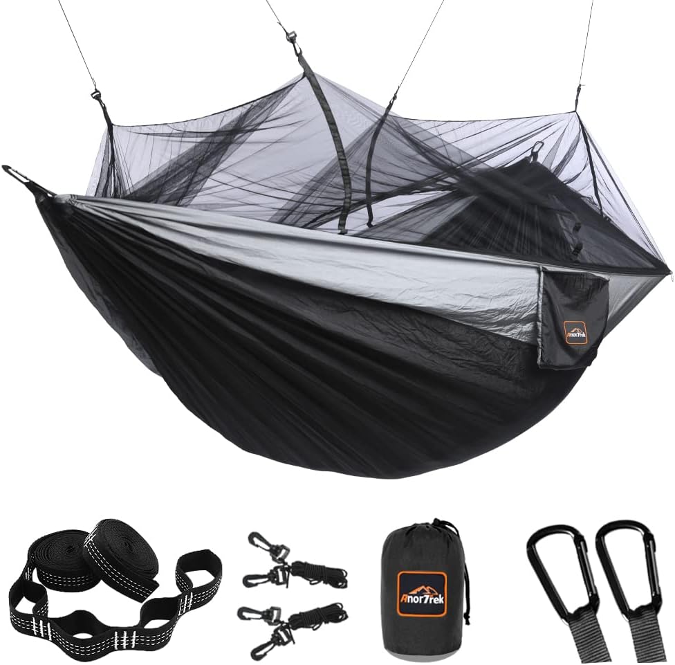AnorTrek Camping Hammock with Mosquito Net, Double & Single Lightweight P...