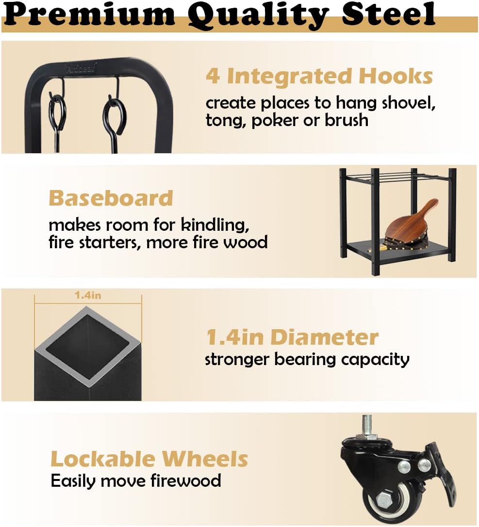 2-Tier Fireplace Firewood Rack Holder for Indoor Outdoor, Small Fire Wood Hol...