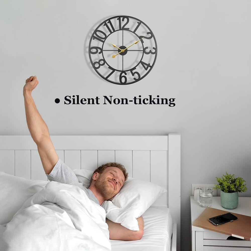 Large Outdoor Clock, Silent Non-Ticking Battery Operated Outdoor Wall Clock, ...