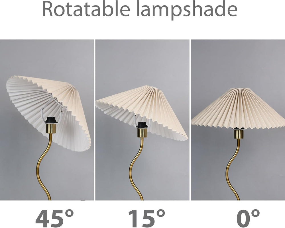 KUNJOULAM Small Pleated Table Lamp, Bedside Nightstand Lamp with Beige Lampsh...