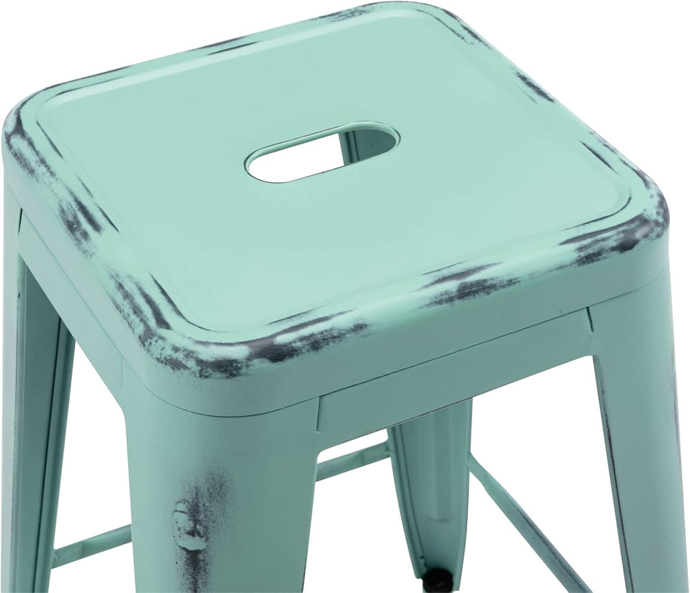 24 Inch Metal Bar Stools Set of 2, Stackable for Indoor Outdoor, Mint Green