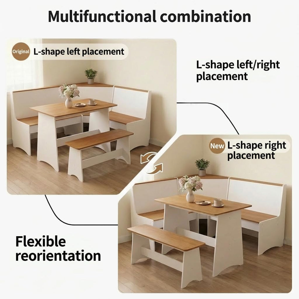 Farmhouse Breakfast Nook Table Set, Dining Nook Set with Corner Bench,with St...