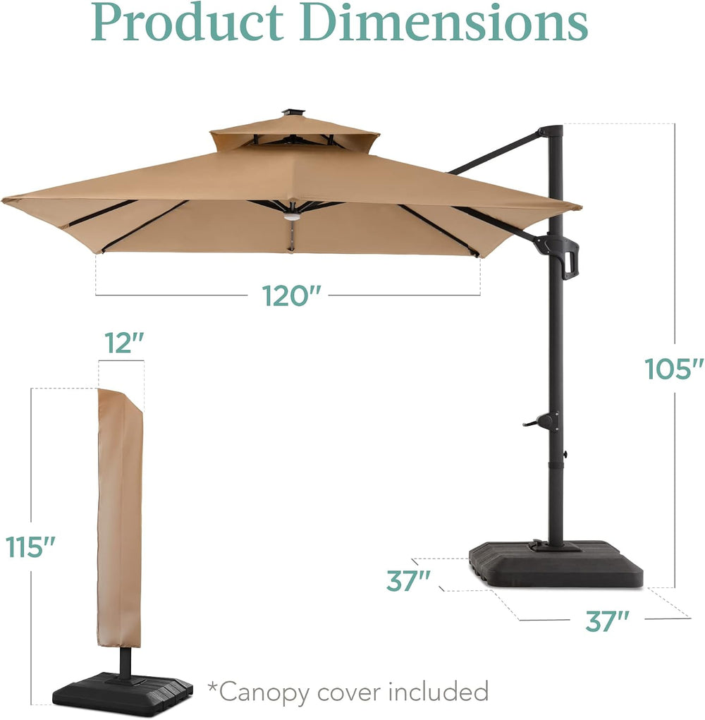 Best Choice Products 10x10ft Cantilever Patio Umbrella w/Base Included, Solar...