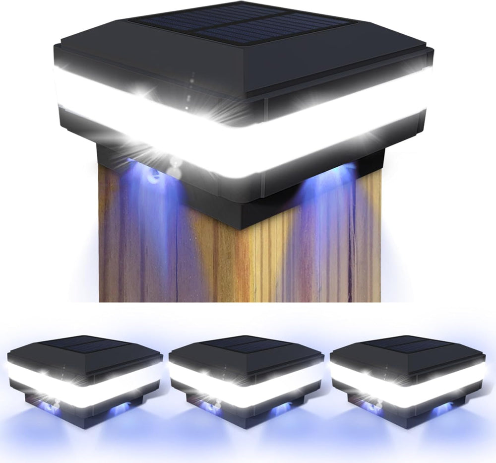 Sumaote 4x4 Solar Post Cap Lights, 160LM 52 LEDs, IP65, Black 4 Pack