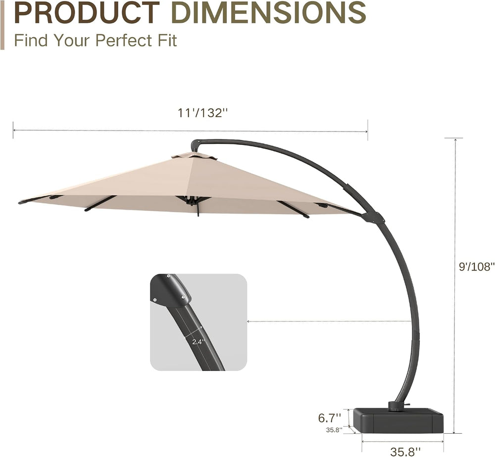 Kingdura 11ft Offset Cantilever Patio Umbrella with Base Included, Large Roun...