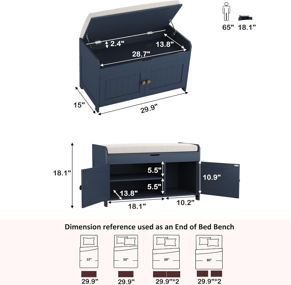 HOMEFORT 30" Shoe Bench with Lift Top Storage, Entryway Bench with Cushi...