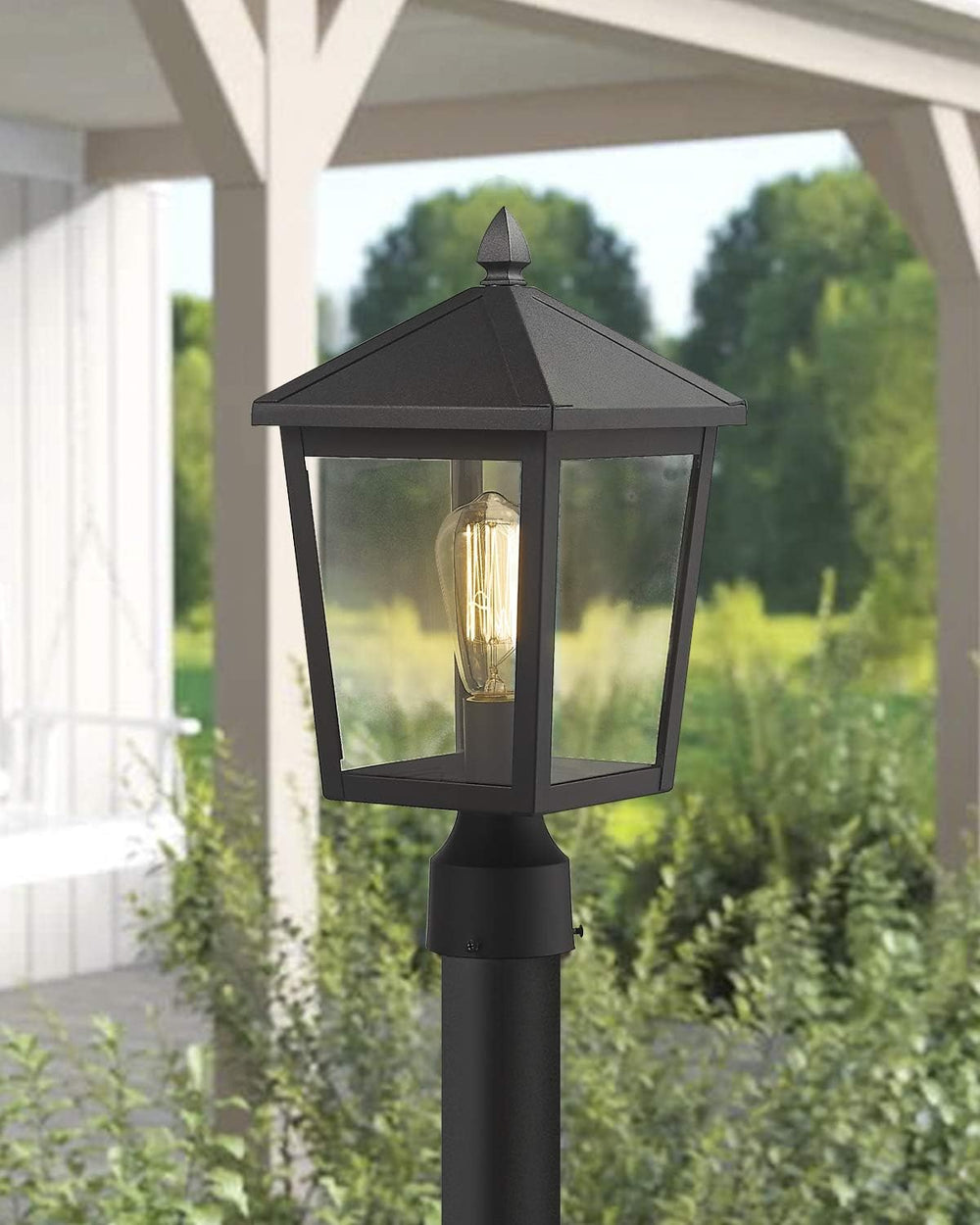 zeyu Outdoor Post Light, 16 Inch Exterior Pole Light Pillar Lantern with Clea...