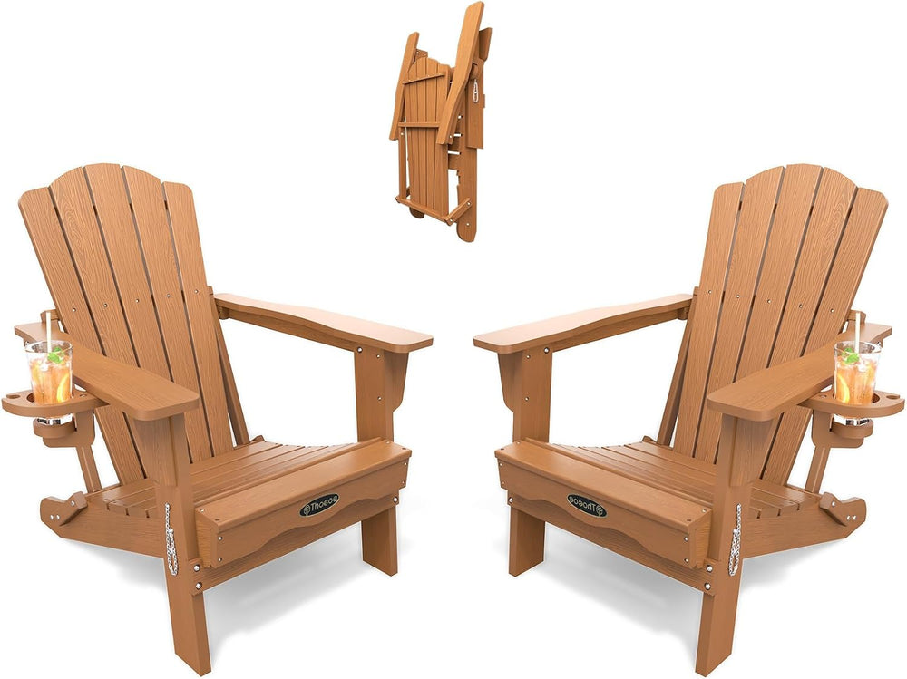 THOEOE Folding Adirondack Chair Set of 2, Patio Chairs, Fire Pit Chairs