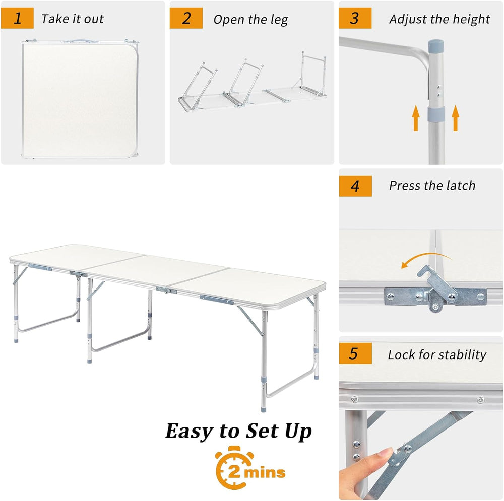 6.0 Ft Folding Portable Camping Table, White