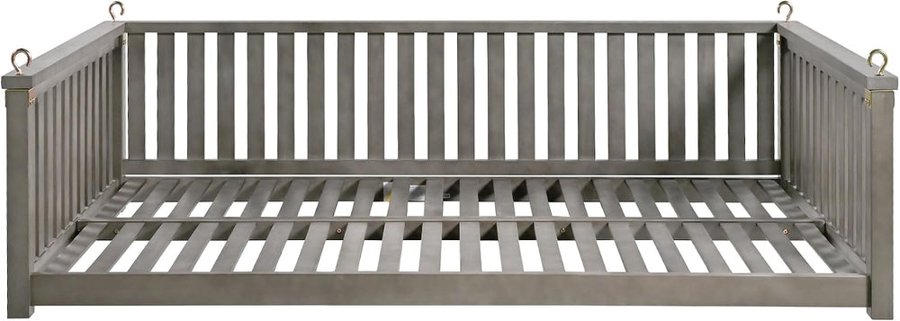 Patio Minimalist Acacia Wood Porch Swing with Hemp Rope, Twin Size Garden Swi...
