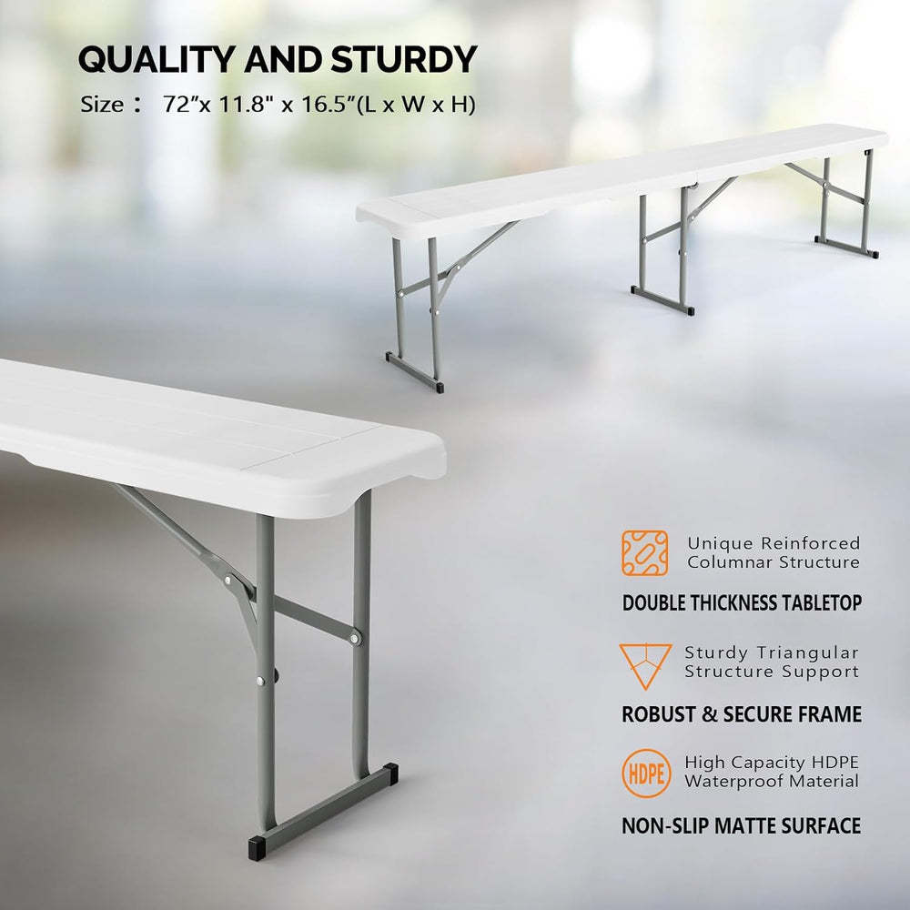 VINGLI 6 feet Plastic Folding Bench,Portable in/Outdoor Picnic Party Camping ...