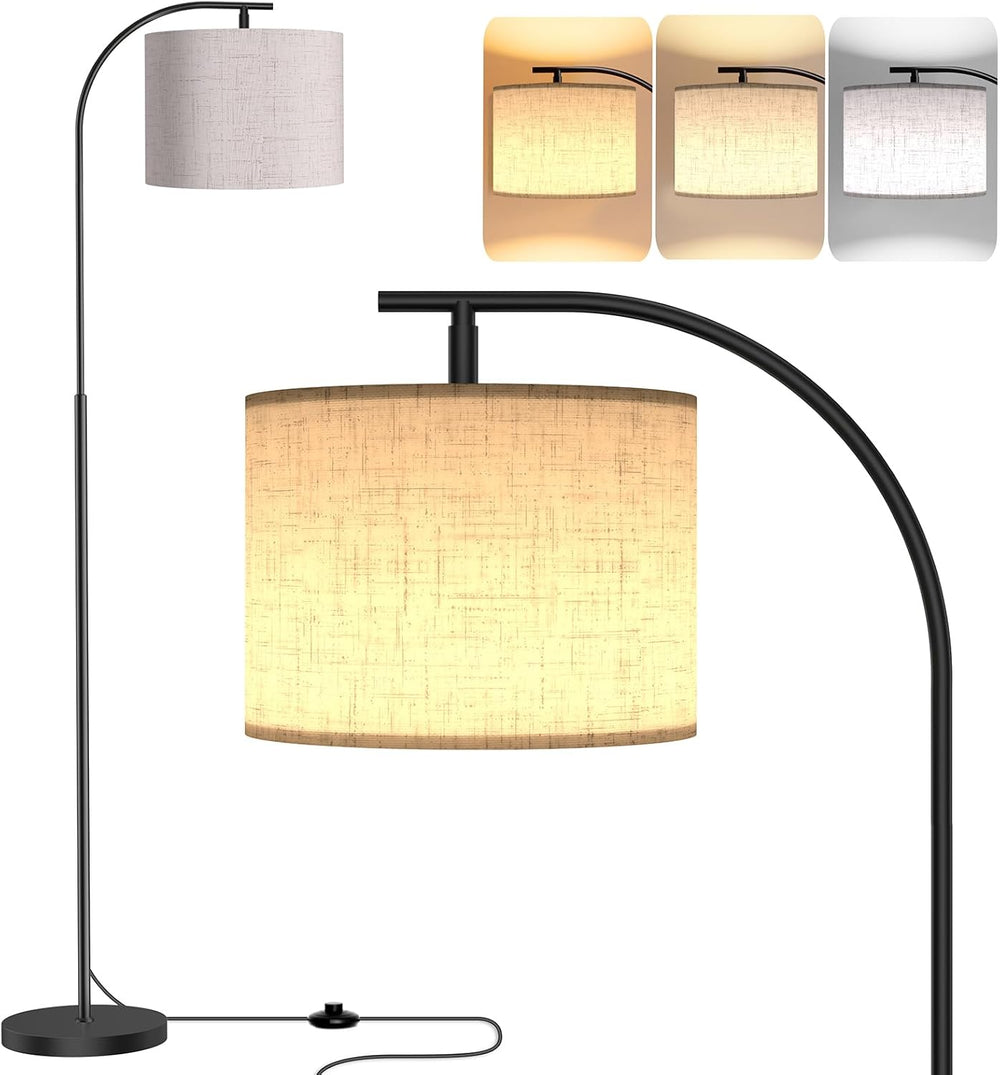 SIBRILLE Floor Lamp with Linen Shade, Arc Dimmable Tall Standing Lamp with Re...