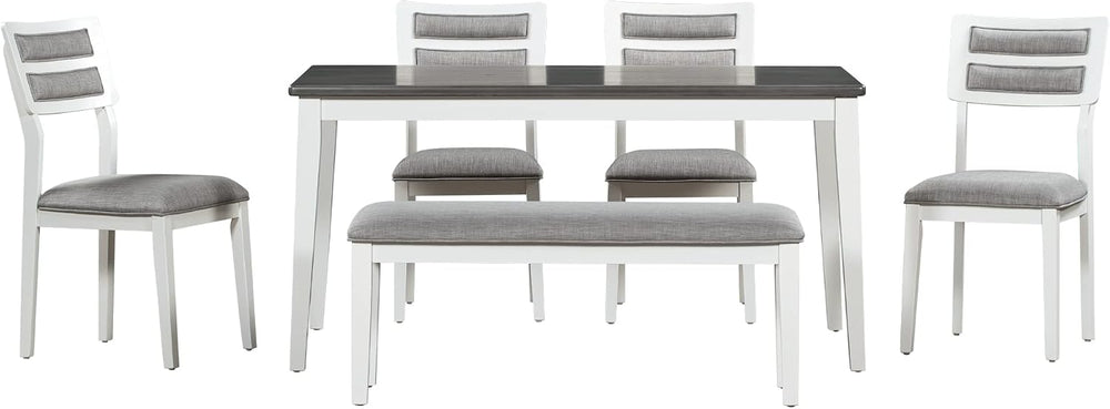 Classic Dining Table Set with Upholstered Chairs and Bench for 4-6, White