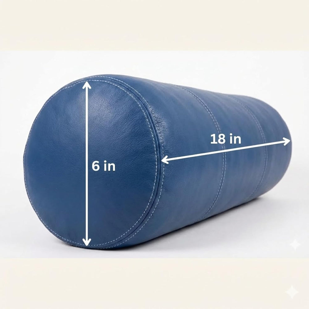 Genuine Leather Bolster Cylinder Pillow Cover Case for Lumbar Throw Couch Pil...
