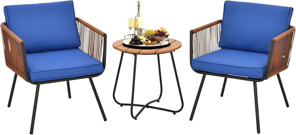 Tangkula 3 Pieces Patio Bistro Set, Outdoor Conversation Chair Set with Coffe...