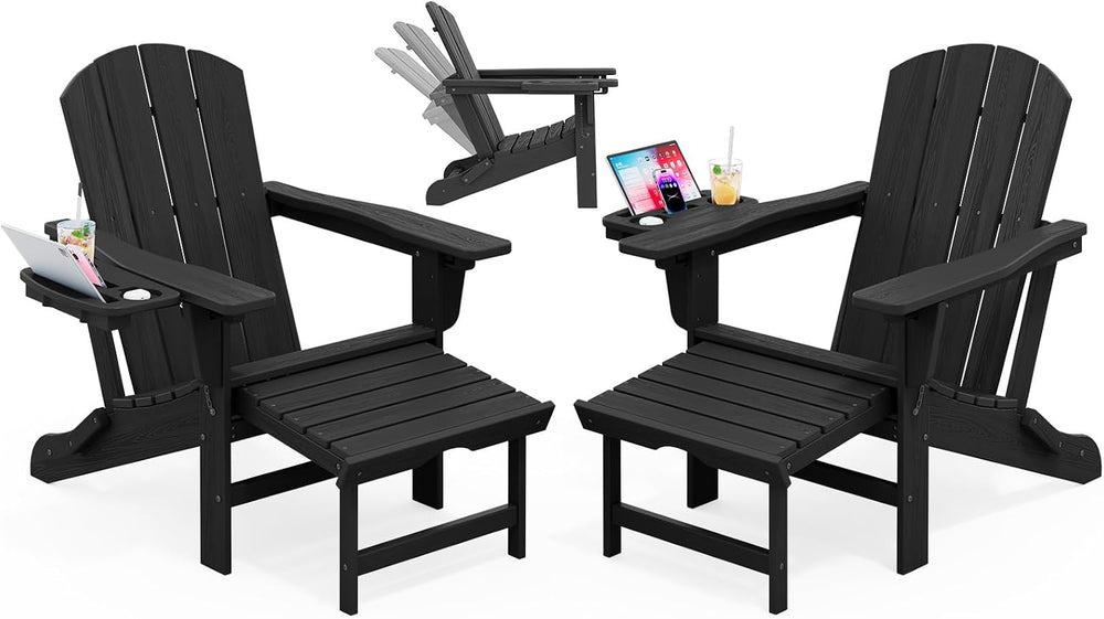 KINGYES Adjustable Folding Adirondack Chair with Footrest & 4-in-1 Multi-...