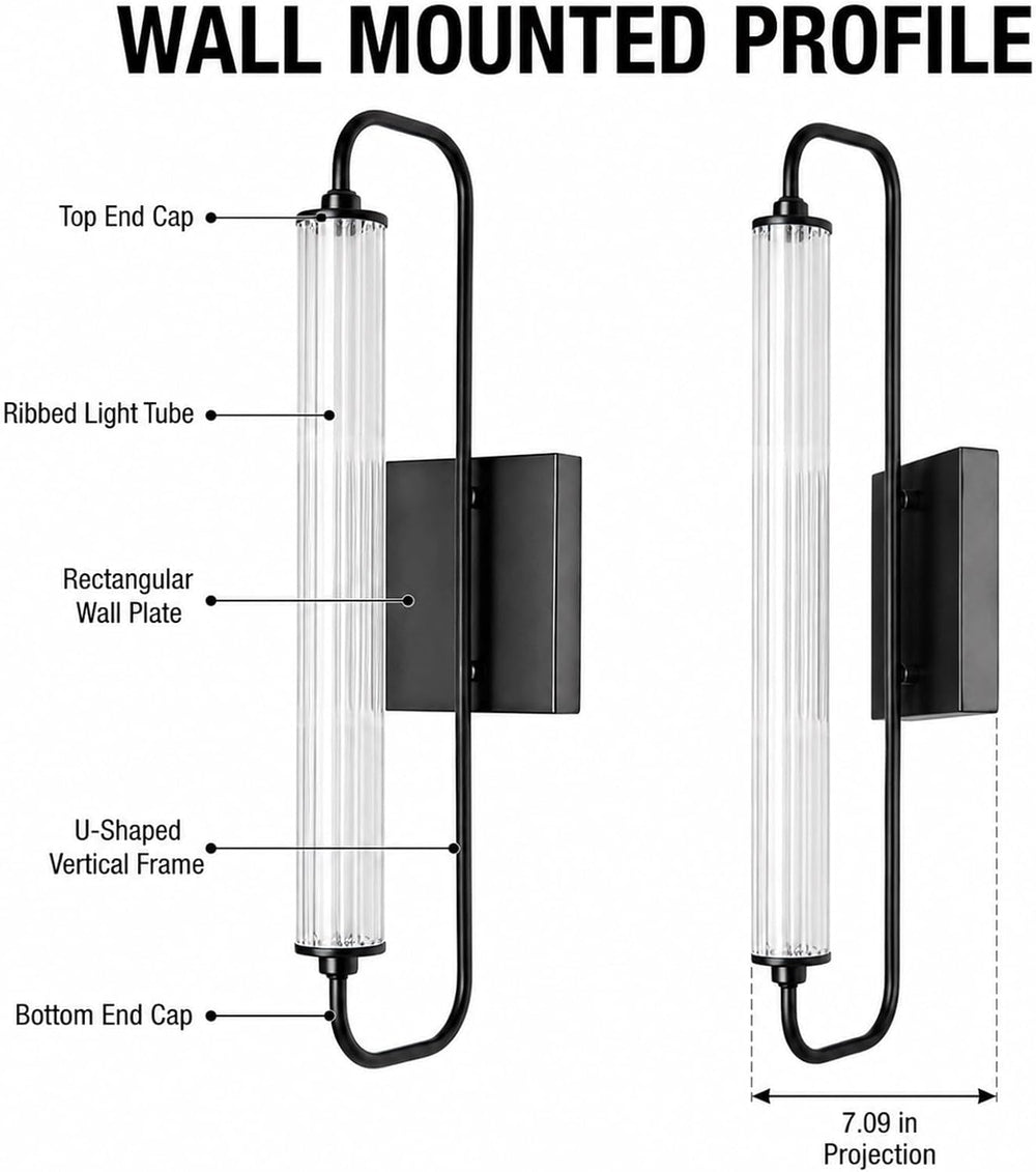 LIGHTLAND Black Wall Sconce, 20.7 Inch Modern Metal and Acrylic Wall Light Fi...