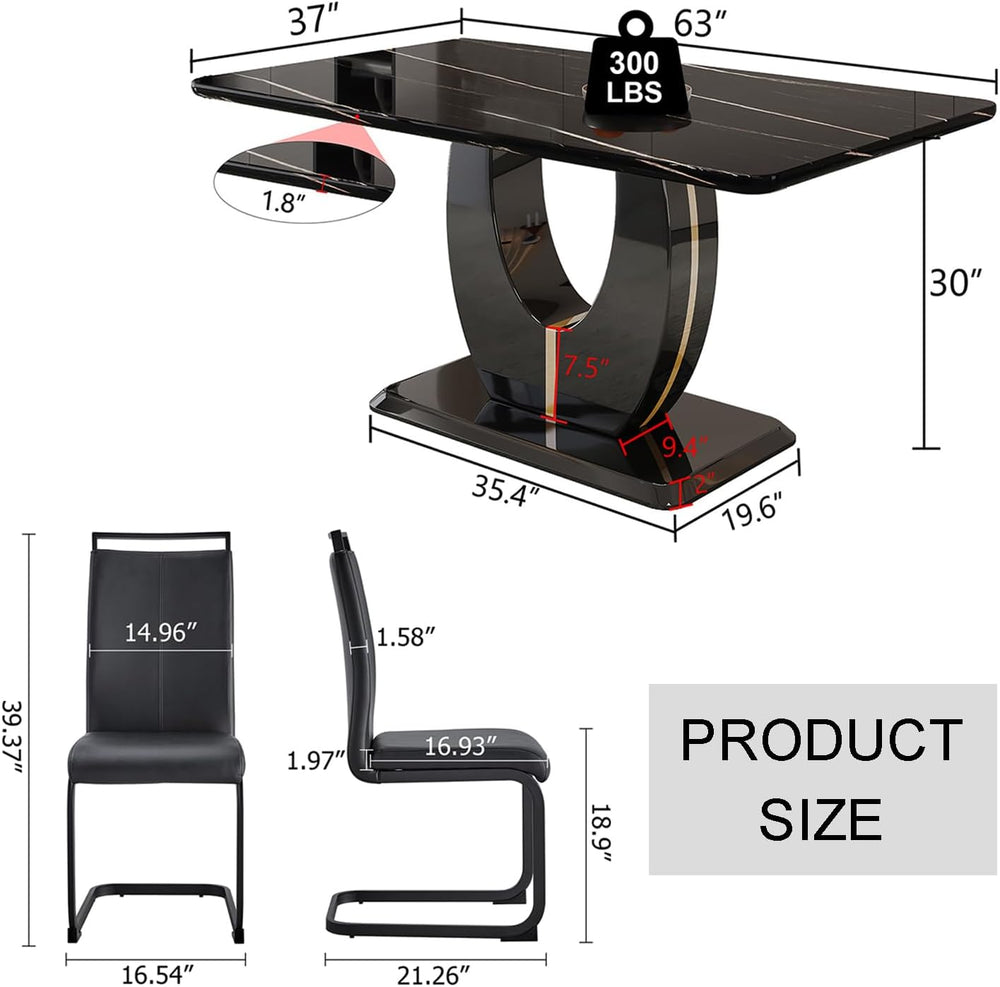 JUFU Modern Dining Table Set for 6,Rectangula Kitchen Table Set with Faux Mar...