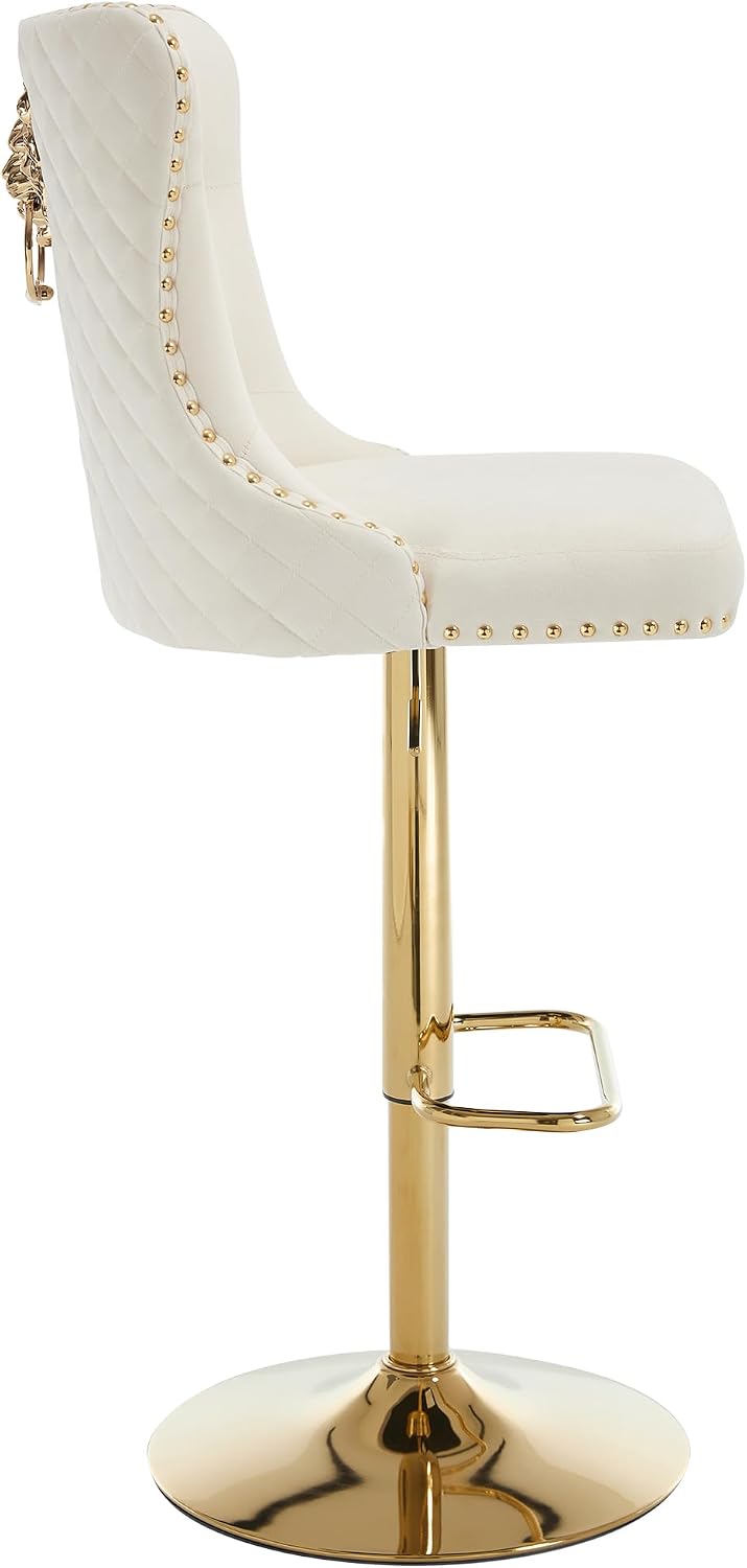 Gold Bar Stools Set of 4, Modern Adjustable Swivel Counter Stools with Lion P...