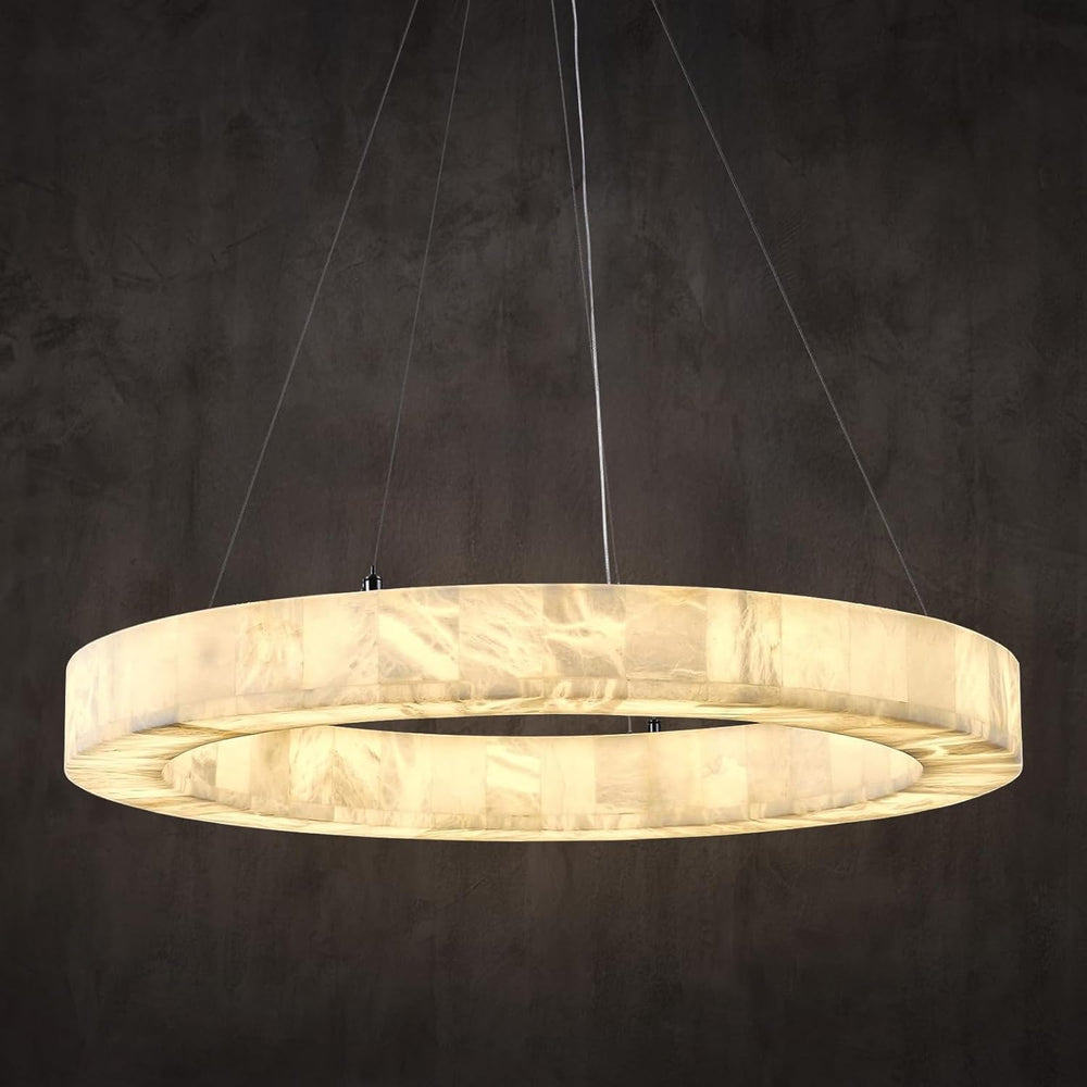 Alabaster Chandelier Spanish Natural Marble Round D30in Chandeliers, Modern L...