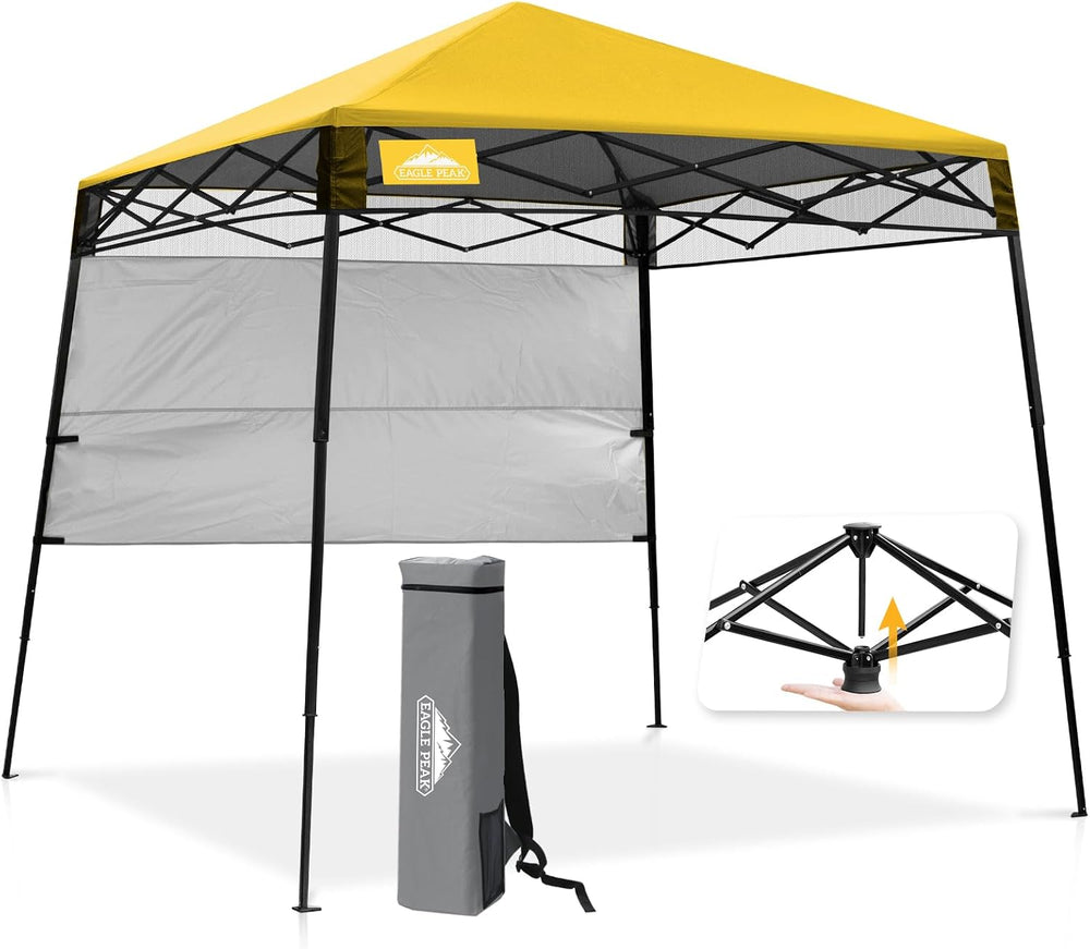 EAGLE PEAK 8x8 Pop Up Canopy Tent, Compact Backpack Canopy, Yellow