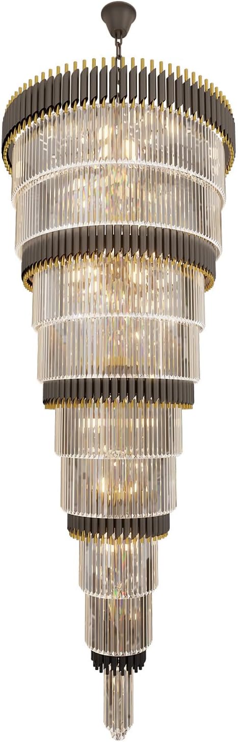 9-Tier Black and Gold Chandelier Modern Luxury Ballroom Chandelier Extra Larg...