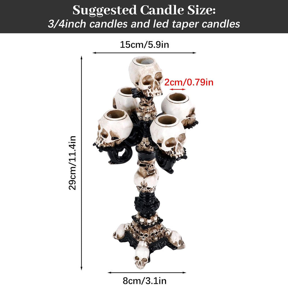 Skull Candle Holder for Halloween Decoration, Resin Gothic Skeleton Head Cand...