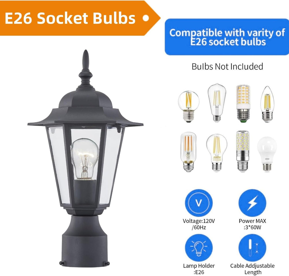 WISBEAM 2 Packs Outdoor Post Light, Pole Lantern, E26 Base 60W Max, Aluminum ...