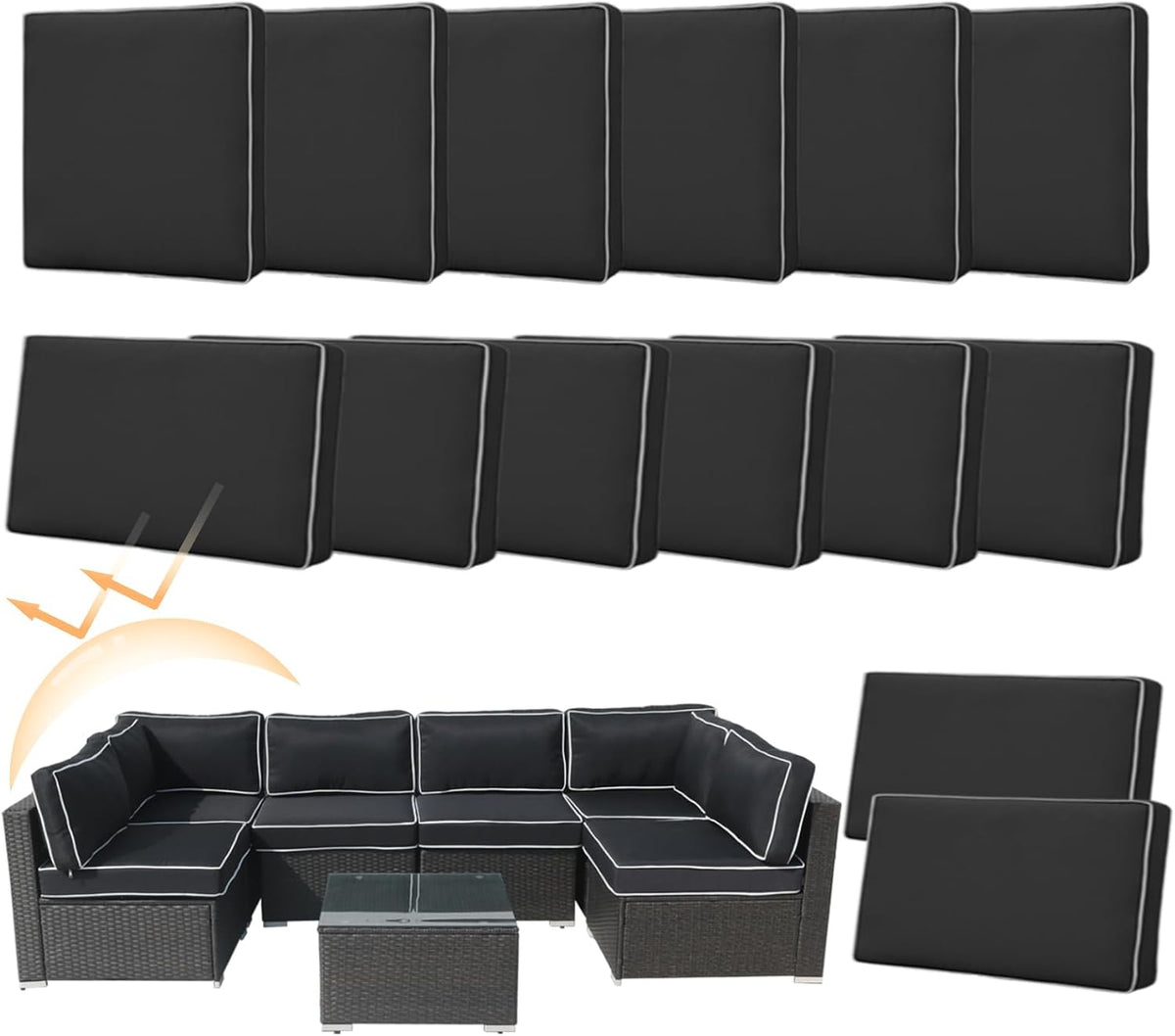 14 piece patio cushion covers replacement splashproof fade, main product view