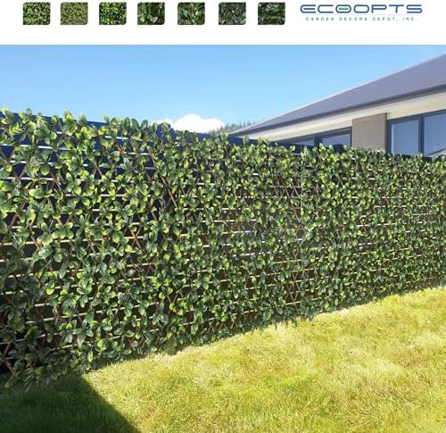 ECOOPTS Stretchable Artificial Buxus Leaf Faux Ivy Privacy Fence Screen, Expa...