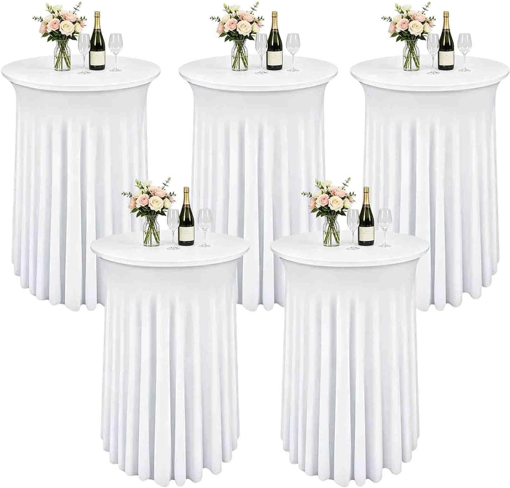 5 Pack White Cocktail Table Covers - 32 x 43 Inch Stretch Spandex Cocktail Ta...