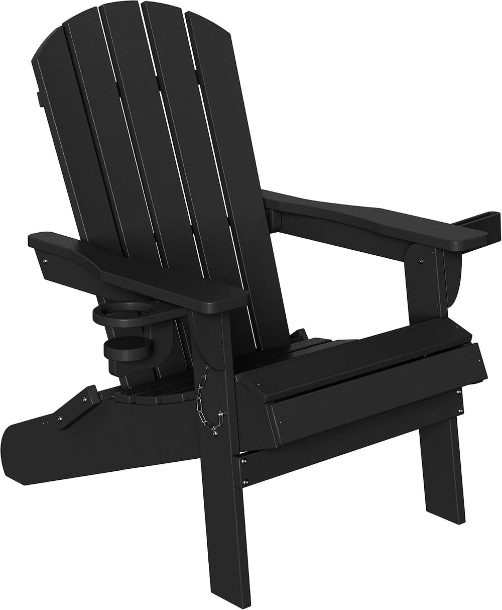 Shintenchi Folding Adirondack Chair,HDPE All-Weather Patio Chair with Cup Hol...