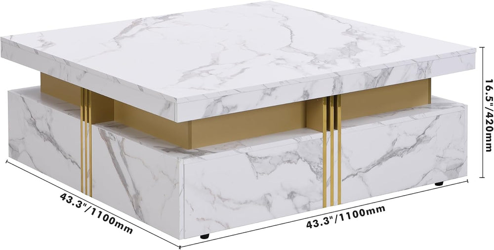 Merax Coffee Table, Modern Square Coffee Table with 4 Drawers, Contemporary L...