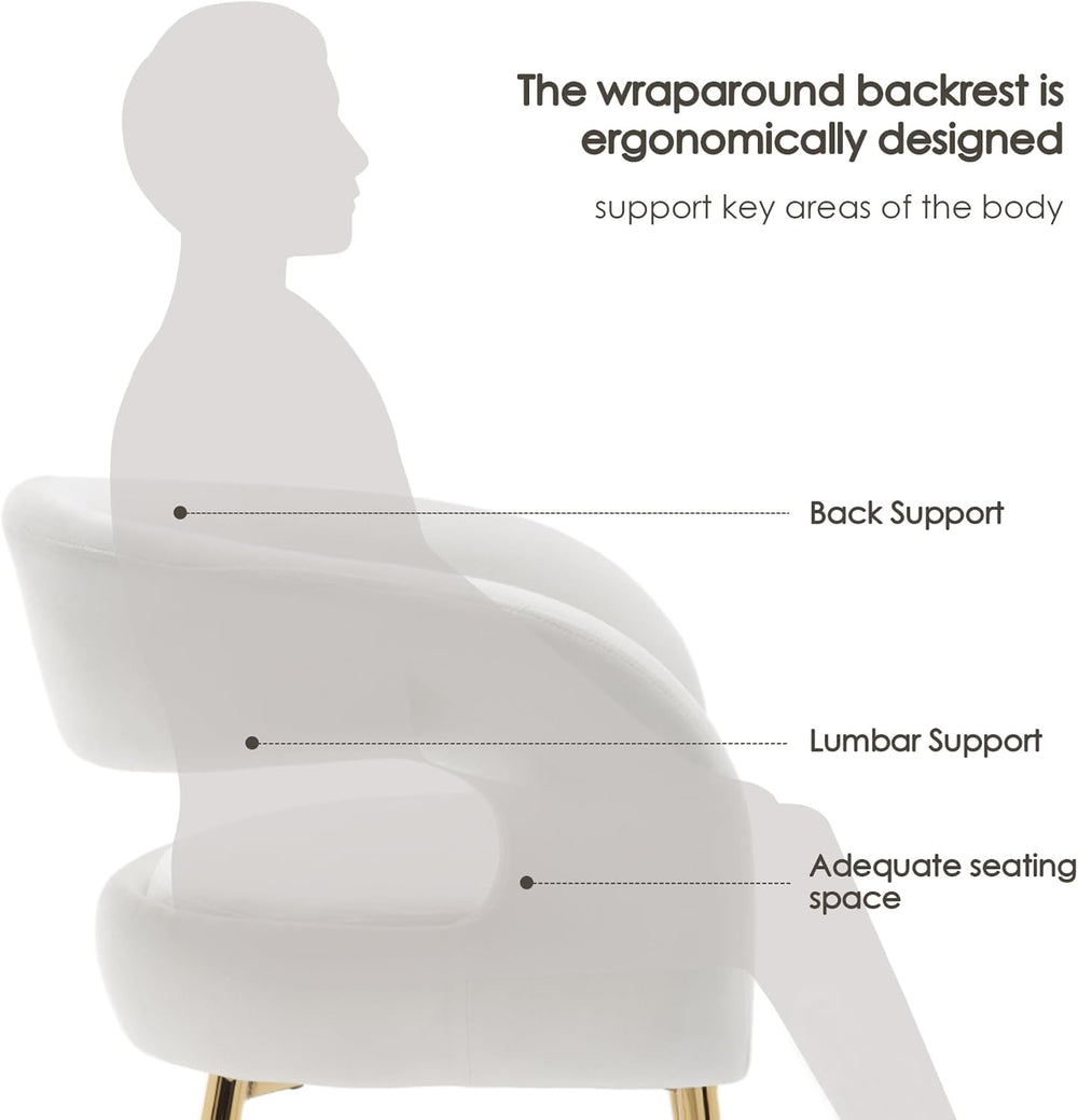 Hyfirm White and Gold Dining Chairs Set of 6, Upholstered Velvet Barrel Dinin...
