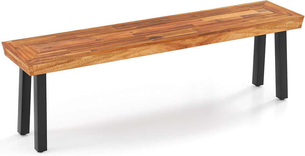 Tangkula Outdoor Acacia Wood Bench, Patio Dining Picnic Bench with Steel Legs...