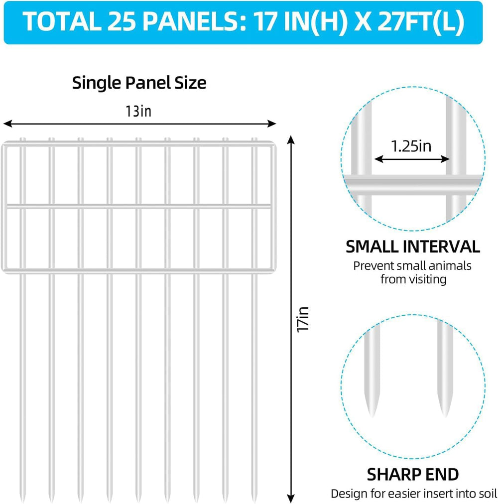 25 Panels Garden Fencing Animal Barrier, 17in (H) X 27ft (L) Dog Dig Fence Ba...