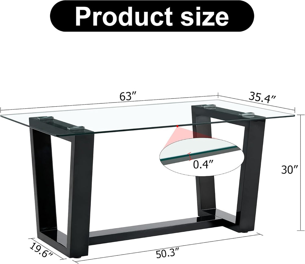 Ebullient Glass Dining Table, Modern Dining Table, 63" Tempered Glass Ta...