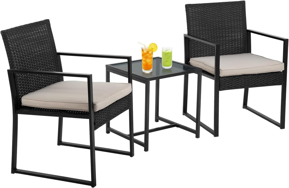 PayLessHere | 3-Piece Outdoor Patio Furniture Set | Khaki | Modern Rattan Bis...
