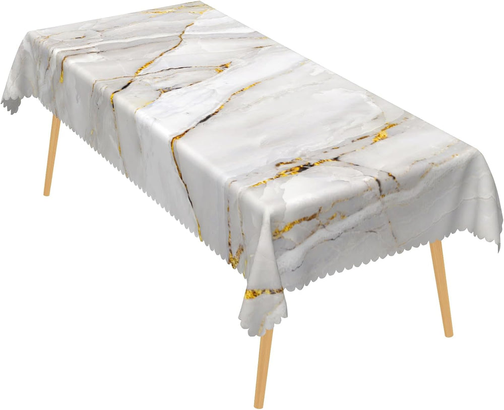 Grey Gold Marble Rectangle Tablecloth, 60x140 Inch Abstract Modern Gold Crack...