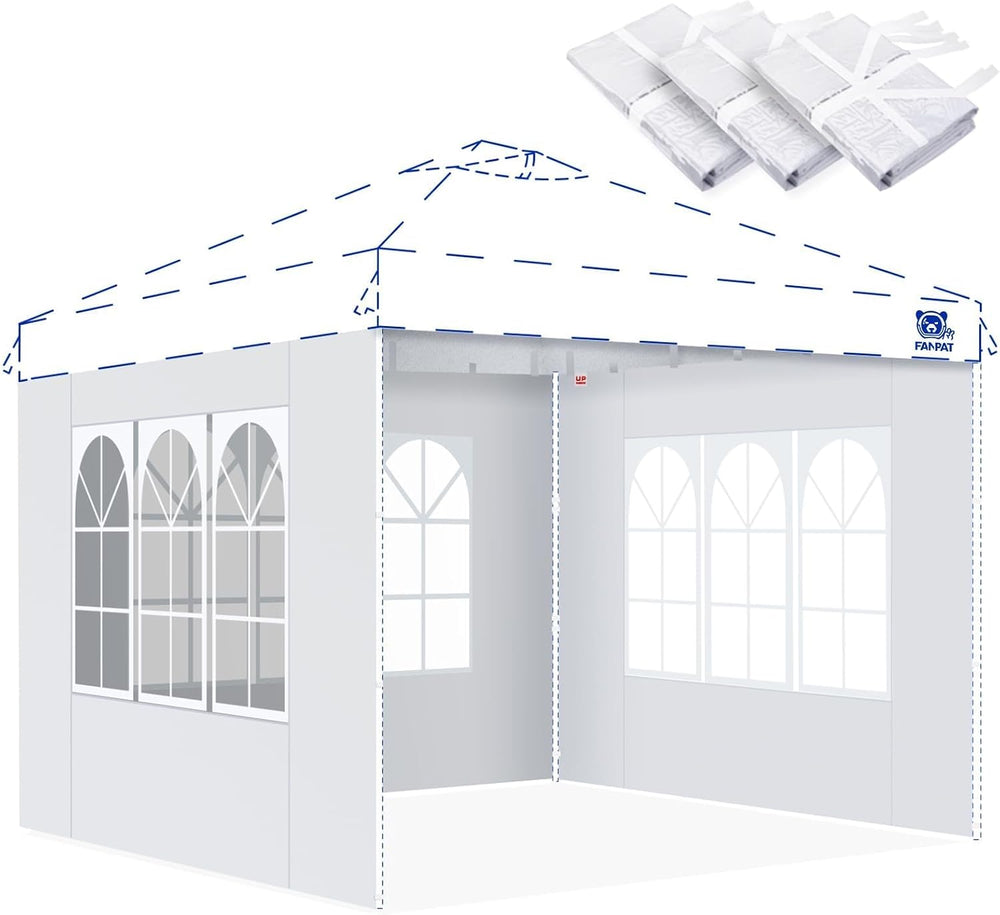FANPAT Church Sidewalls for 10x10 Pop Up Canopy, White(3Pcs Sidewalls Only)