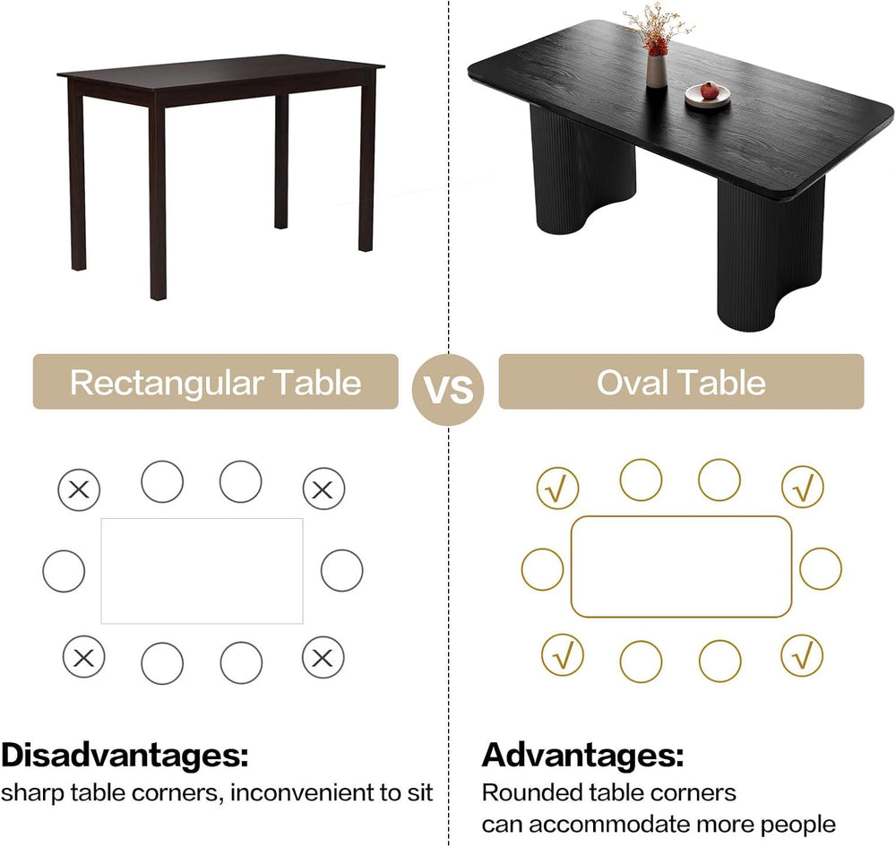 62.99" Modern Rectangular Dining Table for 4–6, Mid-Century Black Kitche...