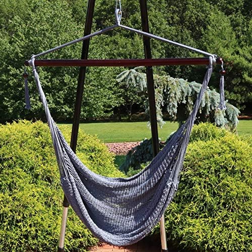 Sunnydaze Hanging Hammock Chair Swing for Patio, Caribbean, Gray