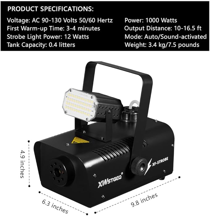 Fog Machine 1000W with Strobe Light, Wireless Remote, Perfect for Halloween, ...