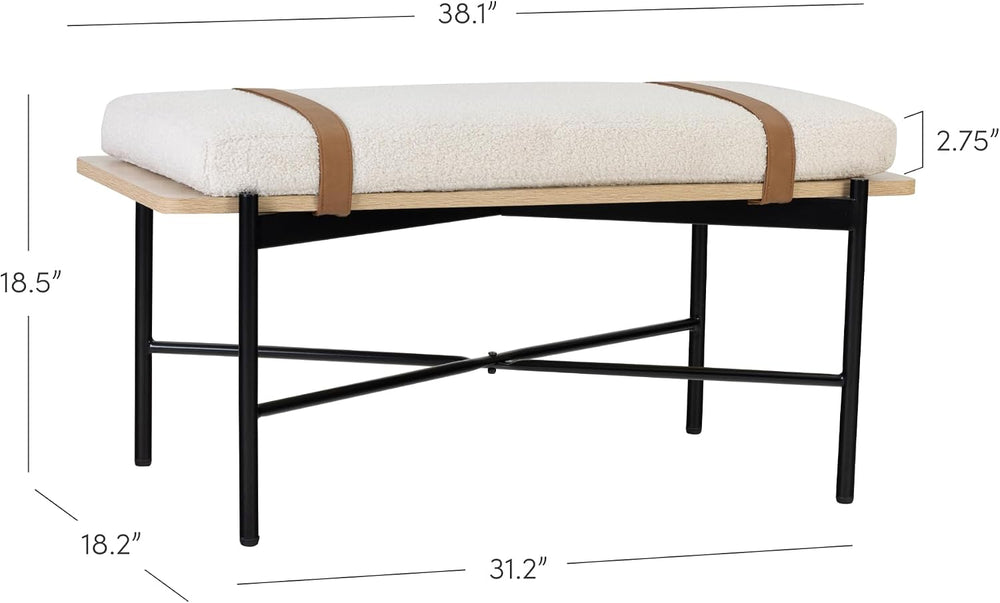Nathan James Thatcher Upholstered Entryway Bench with Removable Boucle Cushio...