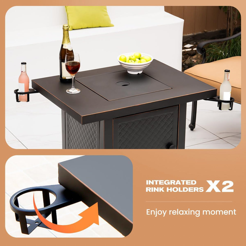 Verdeluxe 32'' Propane Fire Pit with 2 Drink Holders 50000 BTU