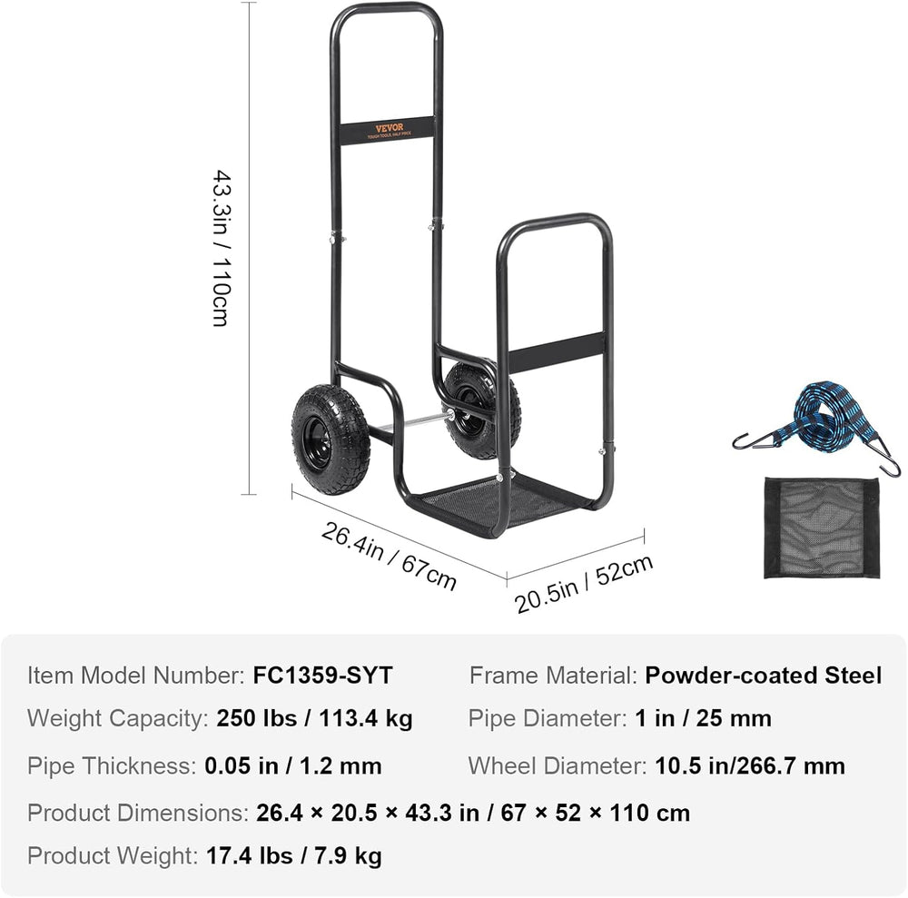 VEVOR Log Cart 250 lbs Load Capacity, Outdoor and Indoor Wood Rack Storage Mo...