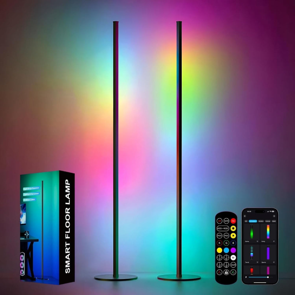 Corner Floor Lamp 2 Pack, RGB IC LED Corner Lamp 55" with APP Control, 1...