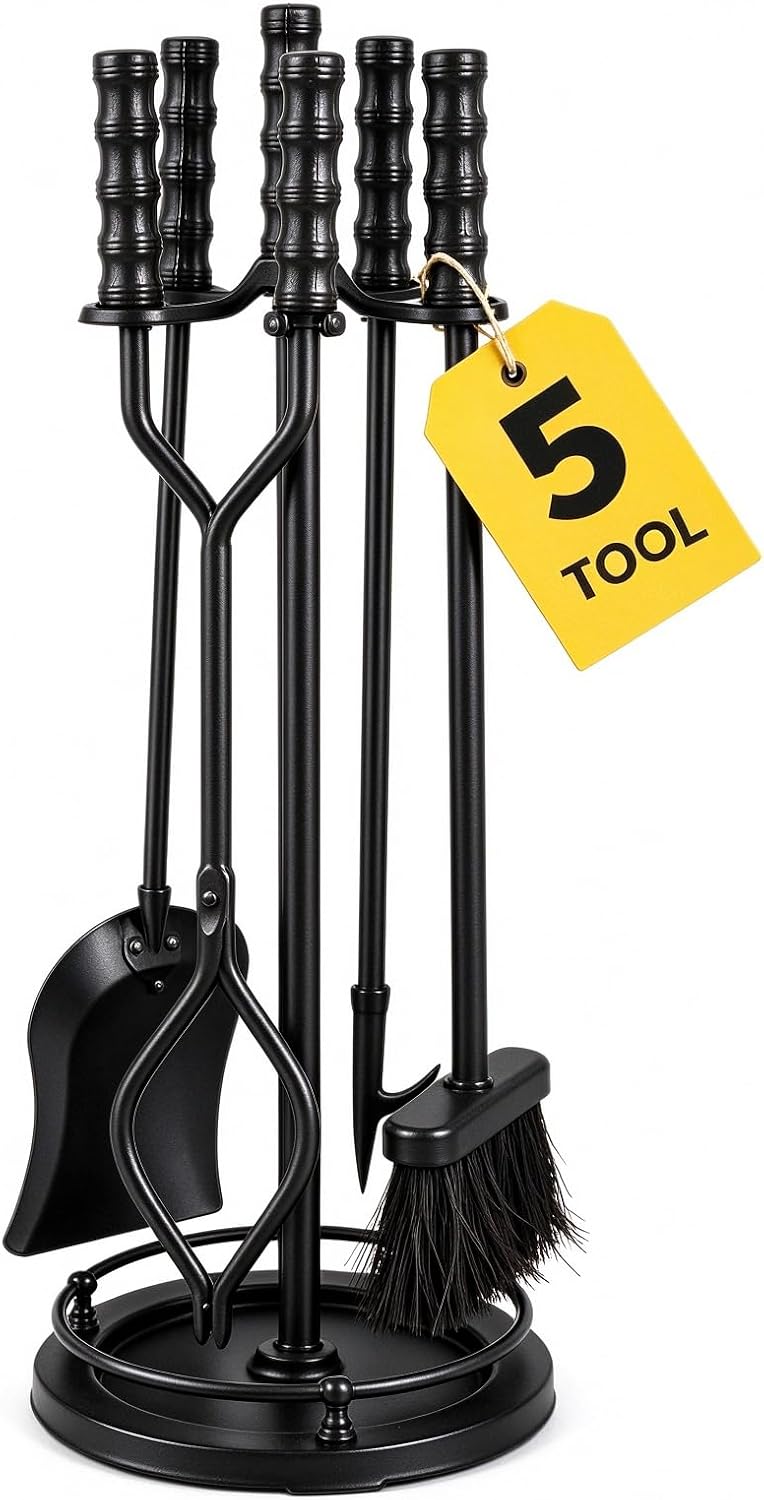 AMAGABELI Garden & Home 5 Pieces Fireplace Tools Sets Wrought Iron Indoor...