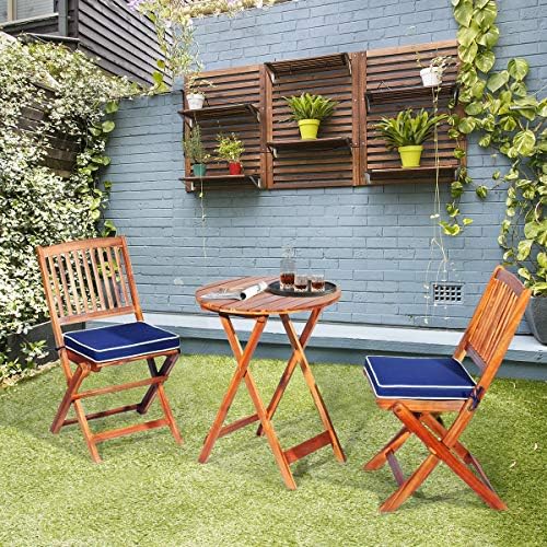 ORALNER 3-Piece Acacia Wood Folding Patio Bistro Set, Small Outdoor Balcony F...