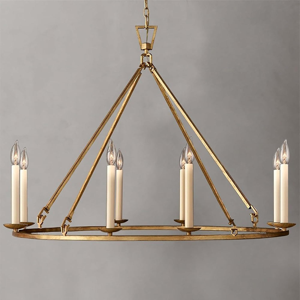 LOVEDIMA Gold Wagon Wheel Chandelier Rustic 35.4'' Candle-Shaped Meta...